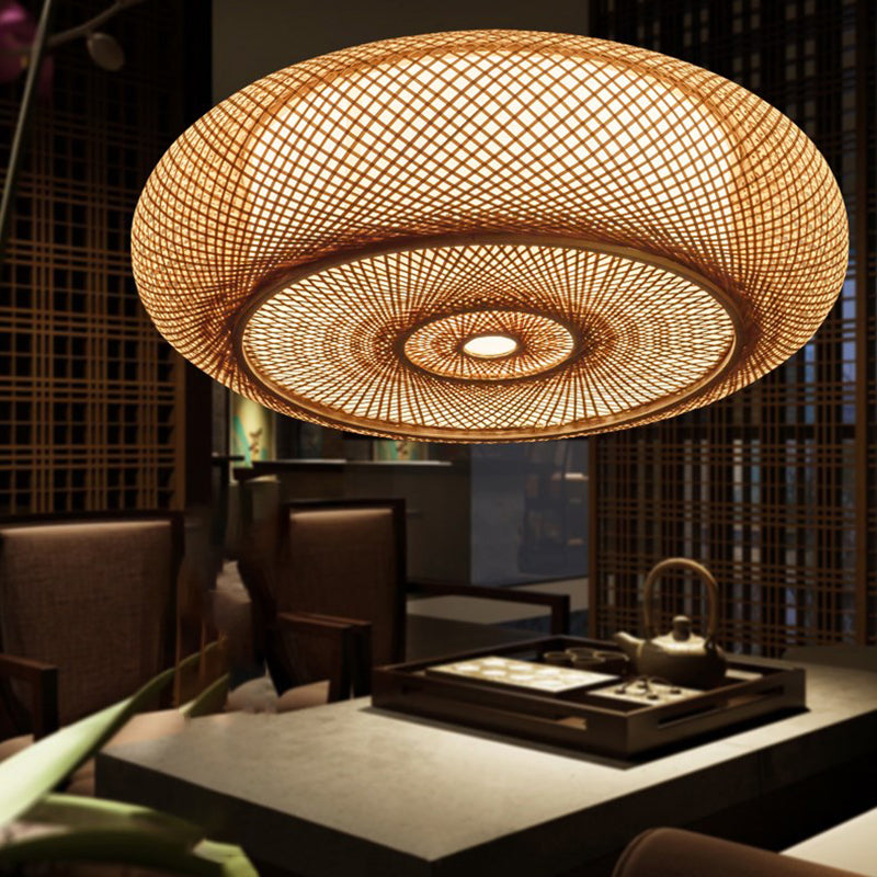 Lampada da soffitto di forma rotonda Stile asiatico Rattan 1 Luce Flush Mount per camera da letto