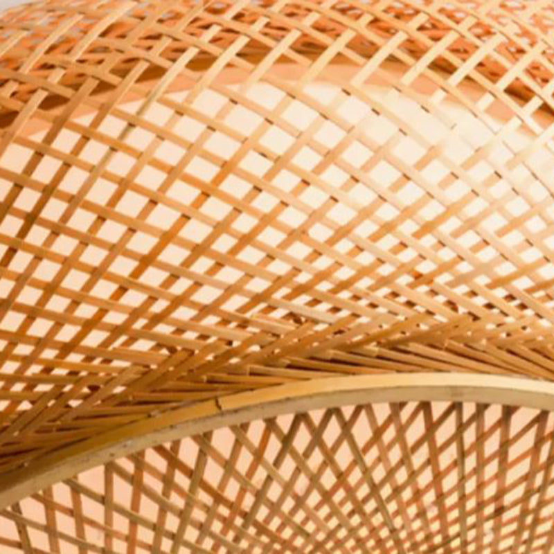 Round Shape Ceiling Lamp Asian Style Rattan 1 Light Flush Mount voor slaapkamer