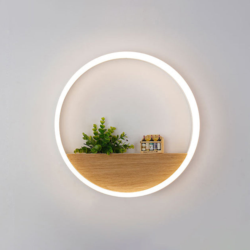 1 Light Round Wall Mounted Lamps Modern Style Wood Wall Sconce (Decoration Not Included)
