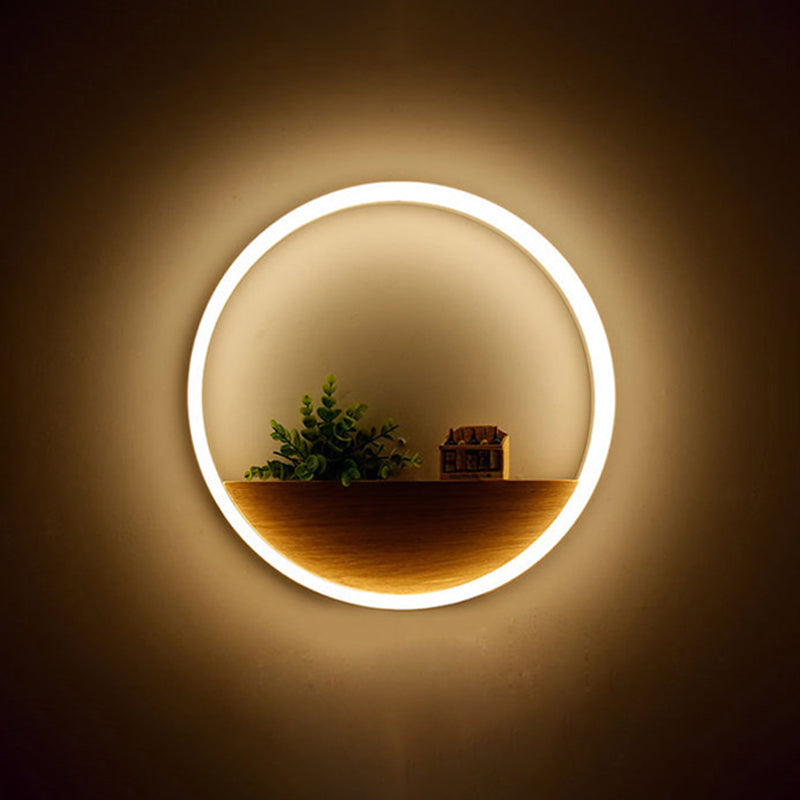 1 Light Round Wall Mounted Lamps Modern Style Wood Wall Sconce (Decoration Not Included)