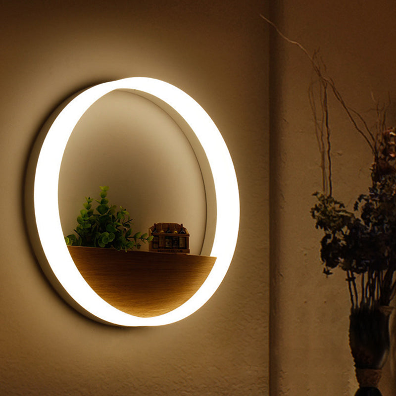 1 Light Round Wall Mounted Lamps Modern Style Wood Wall Sconce (Decoration Not Included)