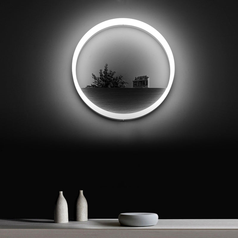 1 Light Round Wall Mounted Lamps Modern Style Wood Wall Sconce (Decoration Not Included)