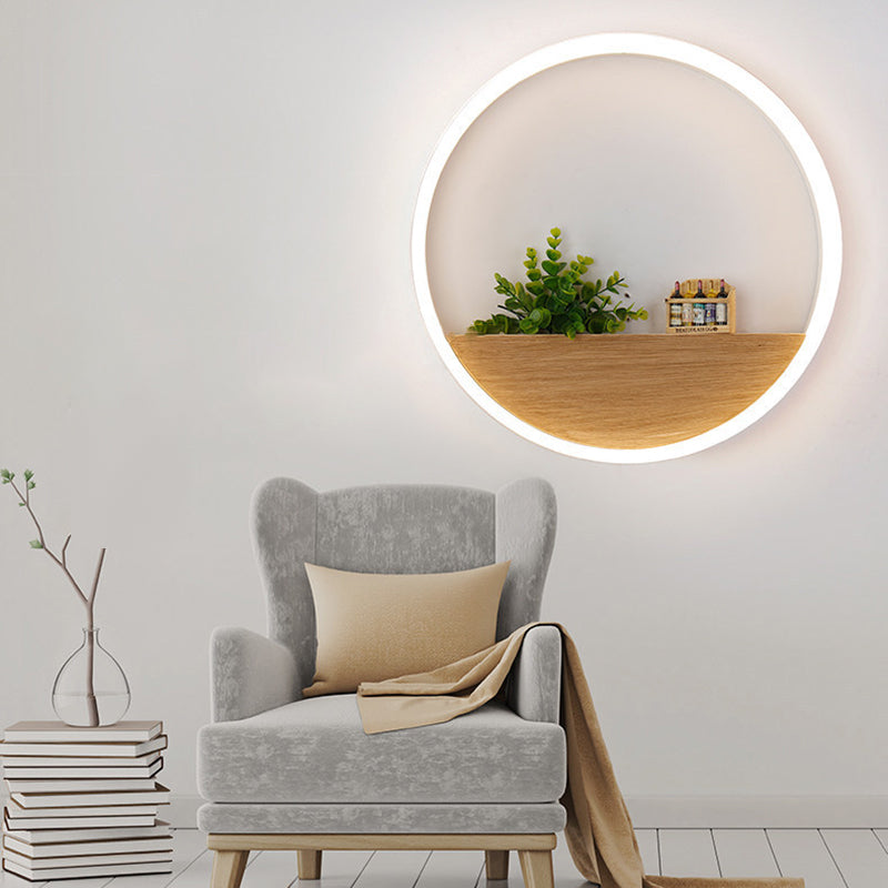1 Light Round Wall Mounted Lamps Modern Style Wood Wall Sconce (Decoration Not Included)