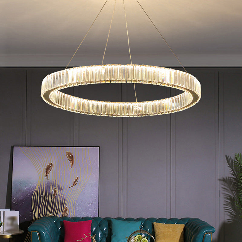 Moderne kreisförmige Kronleuchterkristall 1 Leicht Kronleuchter Anhänger Licht in Gold