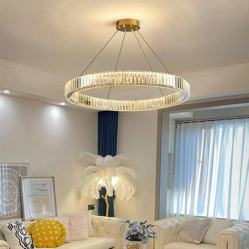 Modern Circular Chandelier Lights Crystal 1 Light Chandelier Pendant Light in Gold