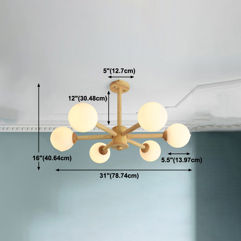Multi Light Spherical Branch Hanging Lights Modern Style Wood Hanging Lighting for Study