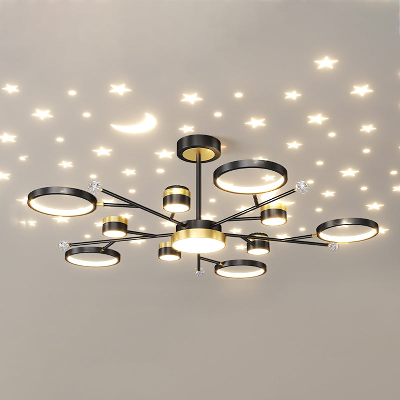 Cylinder Shape Metal Chandelier Lights Modern 11 Light Chandelier Lighting in Black