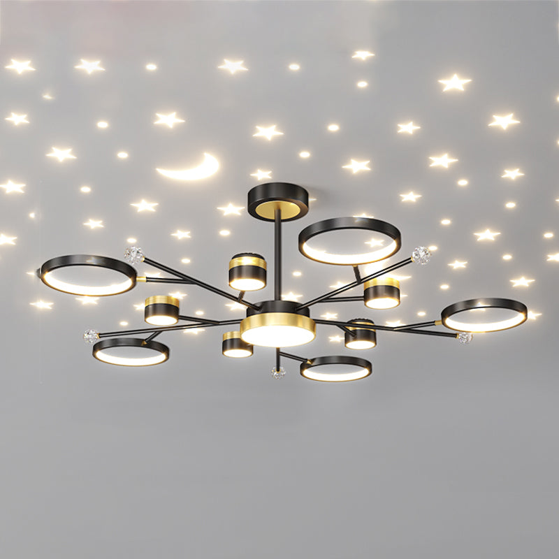 Cylinder Shape Metal Chandelier Lights Modern 11 Light Chandelier Lighting in Black