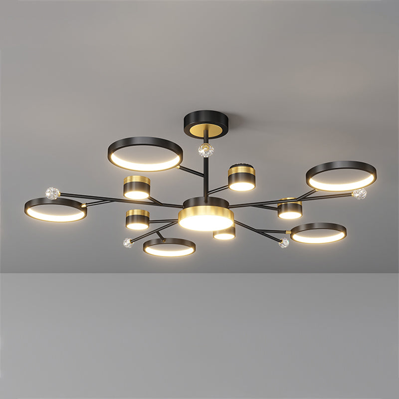 Cylinder Shape Metal Chandelier Lights Modern 11 Light Chandelier Lighting in Black