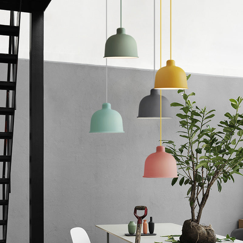 1 Light Bowl Hanging Pendant Modern Macaron Style Metal Hanging Lighting for Dining Room