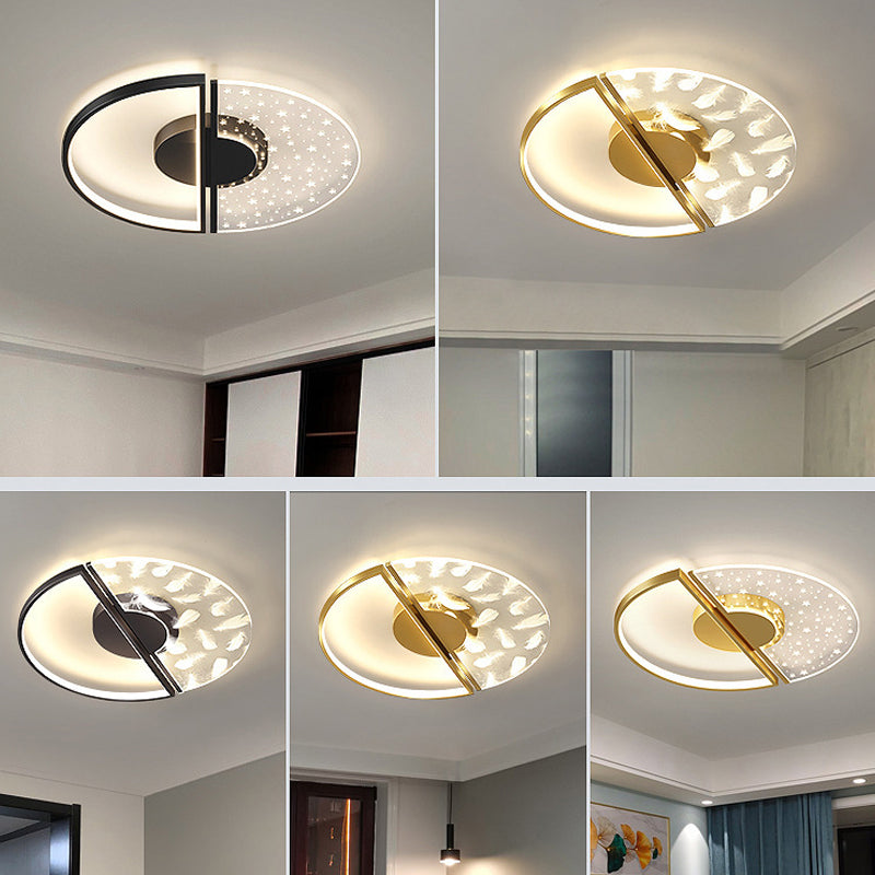 Nordic-Style Circle Ceiling Light Fixture Metal LED Bedroom Ceiling Mounted Light Fixture