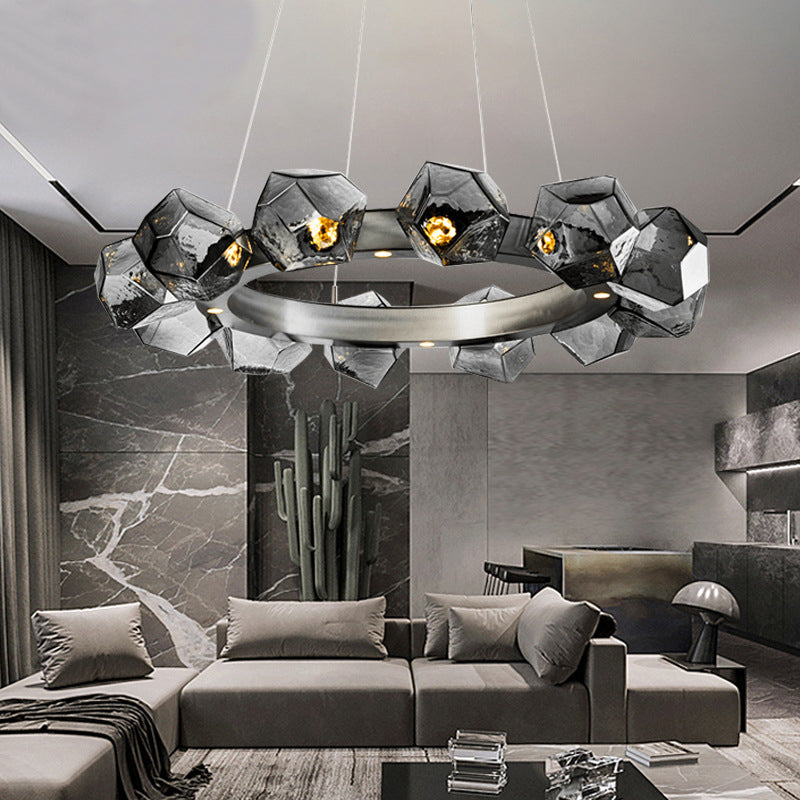 Postmodern Style Chandelier Multi Head Hanging Light with Glass Shade for Dining Room