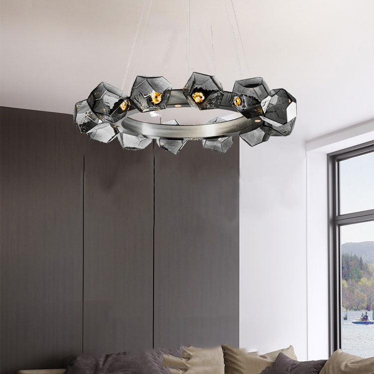 Postmodern Style Chandelier Multi Head Hanging Light with Glass Shade for Dining Room