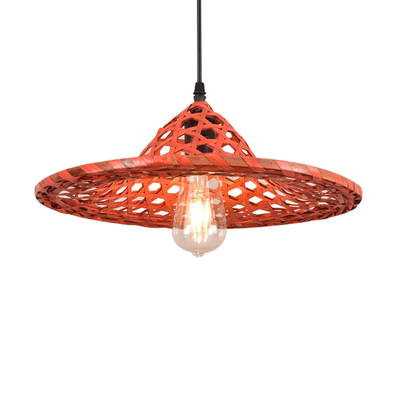 Multicolored Coolie Hat Suspension Light Südostasien 1-Licht-Bambus-Anhänger Licht