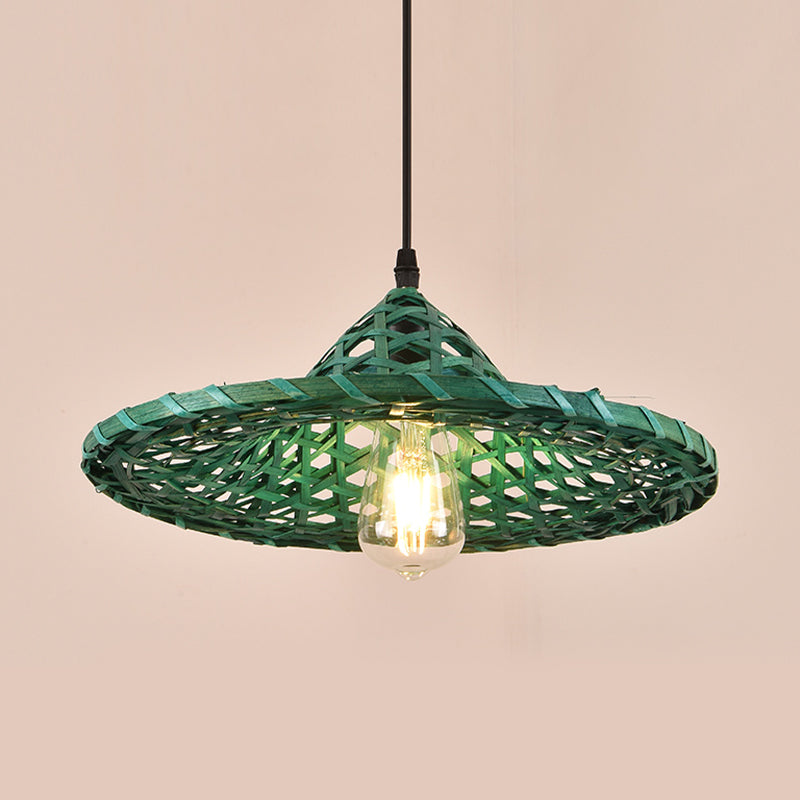 Multicolored Coolie Hat Suspension Light Südostasien 1-Licht-Bambus-Anhänger Licht