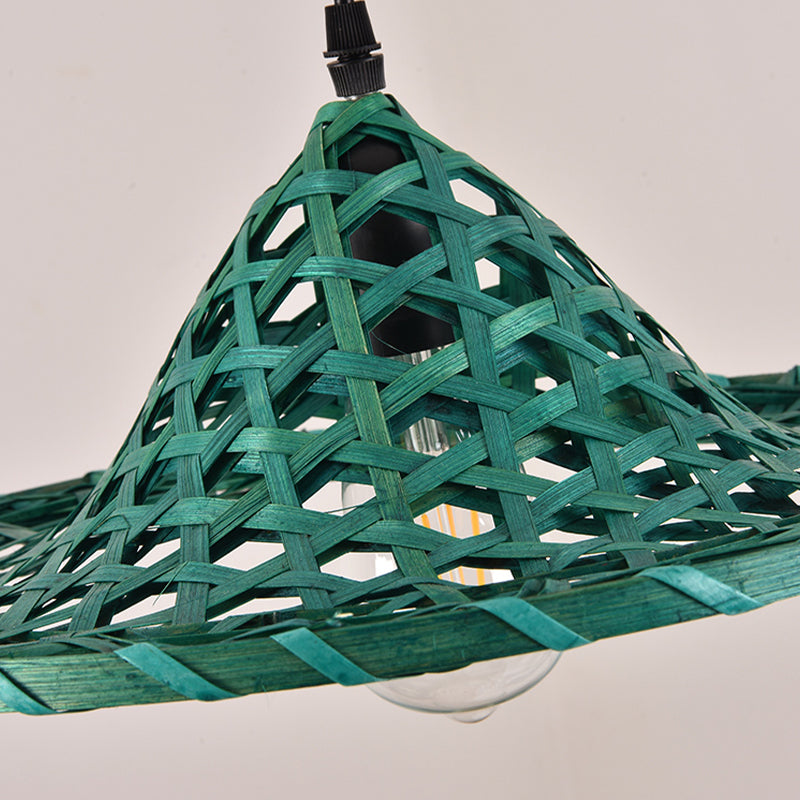 Multicolored Coolie Hat Suspension Light Südostasien 1-Licht-Bambus-Anhänger Licht