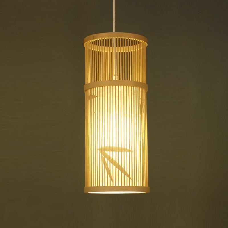 Cylindrical Restaurant Pendant Light Bamboo 1 Head Chinoiserie Hanging Light