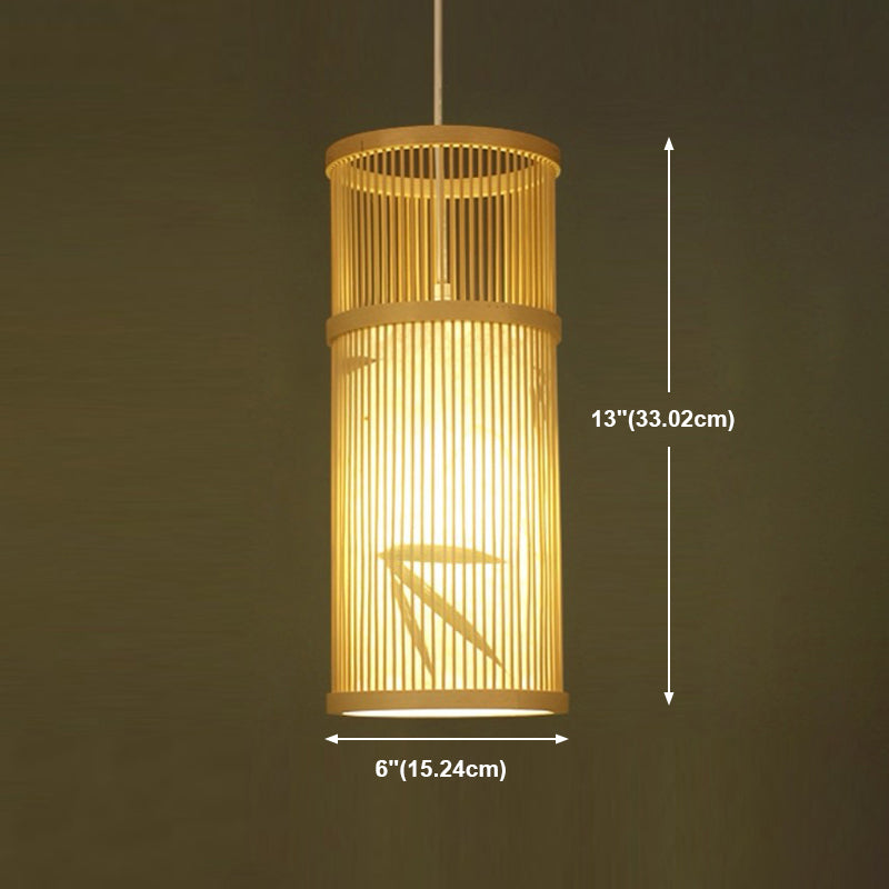 Cylindrical Restaurant Pendant Light Bamboo 1 Head Chinoiserie Hanging Light