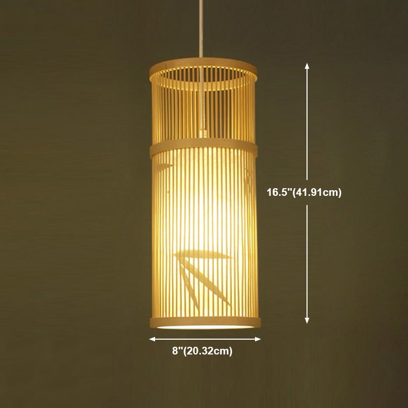 Cylindrical Restaurant Pendant Light Bamboo 1 Head Chinoiserie Hanging Light