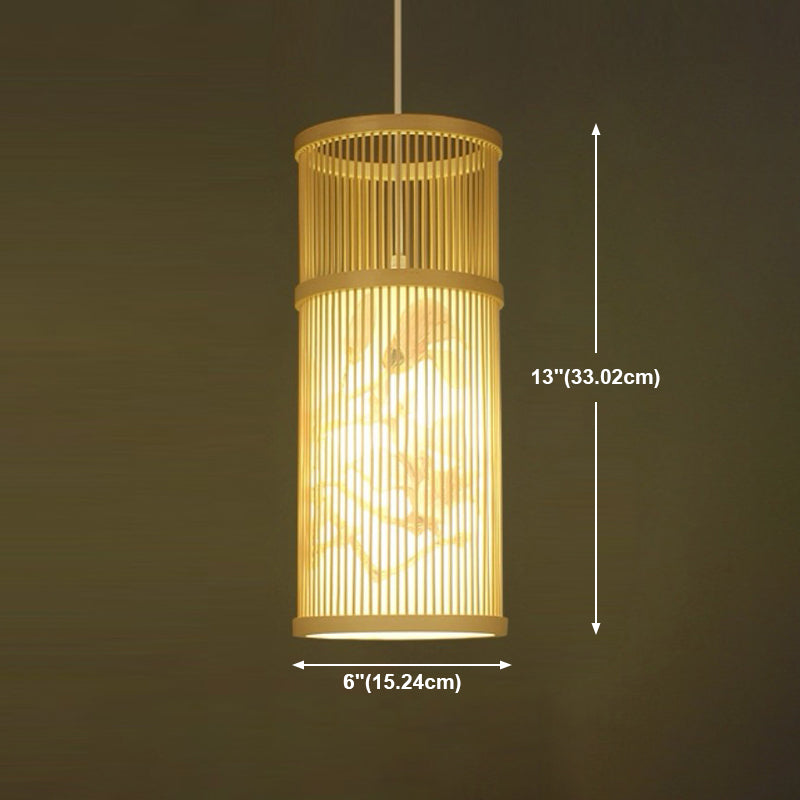 Cylindrical Restaurant Pendant Light Bamboo 1 Head Chinoiserie Hanging Light
