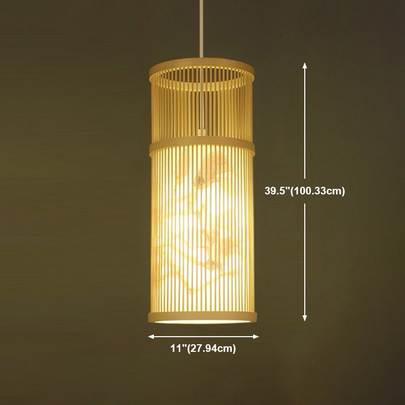 Cylindrical Restaurant Pendant Light Bamboo 1 Head Chinoiserie Hanging Light