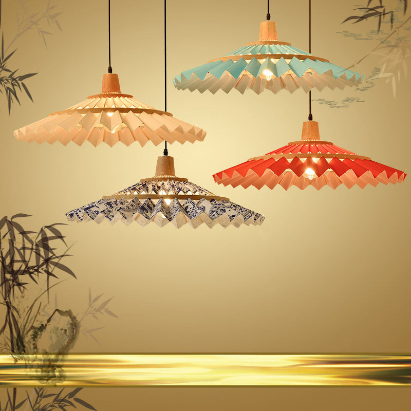 Umbrella Shaped Suspension Lamp Bamboo 1-Light Tea Room Hanging Light Fixture