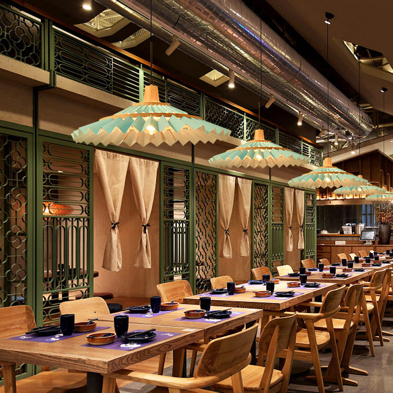 Umbrella Shaped Suspension Lamp Bamboo 1-Light Tea Room Hanging Light Fixture