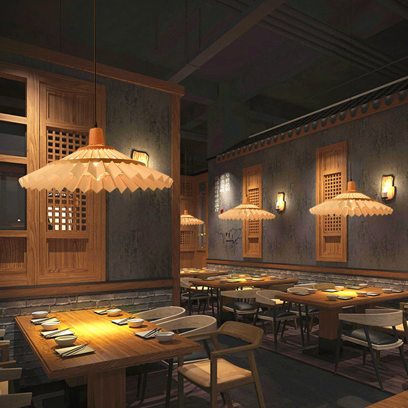 Umbrella Shaped Suspension Lamp Bamboo 1-Light Tea Room Hanging Light Fixture