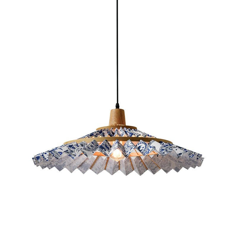 Umbrella Shaped Suspension Lamp Bamboo 1-Light Tea Room Hanging Light Fixture