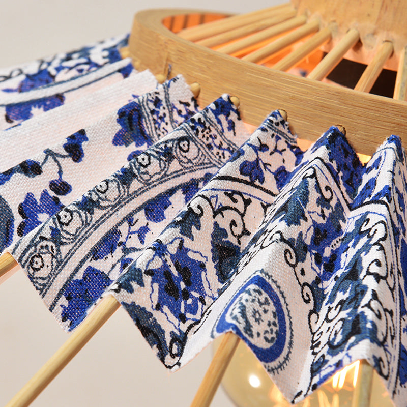 Umbrella Shaped Suspension Lamp Bamboo 1-Light Tea Room Hanging Light Fixture