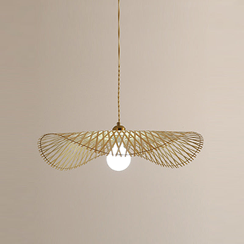Lotus Leaf Shaped Pendant Light Bamboo 1 Head Hanging Light Fixture for Tea Room