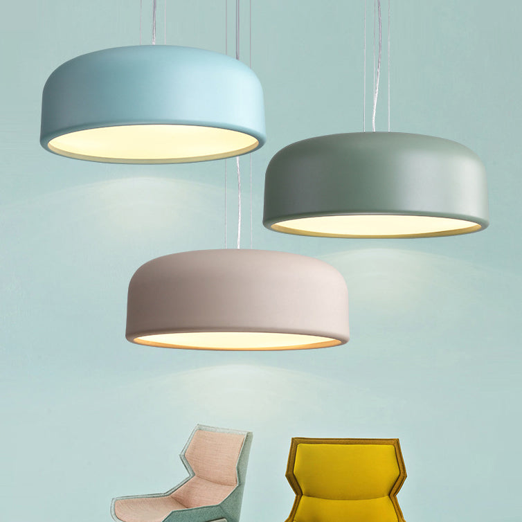 Drum Shade Pendant Lighting Macaron Metal 3-Bulb Plafond Plafonnement