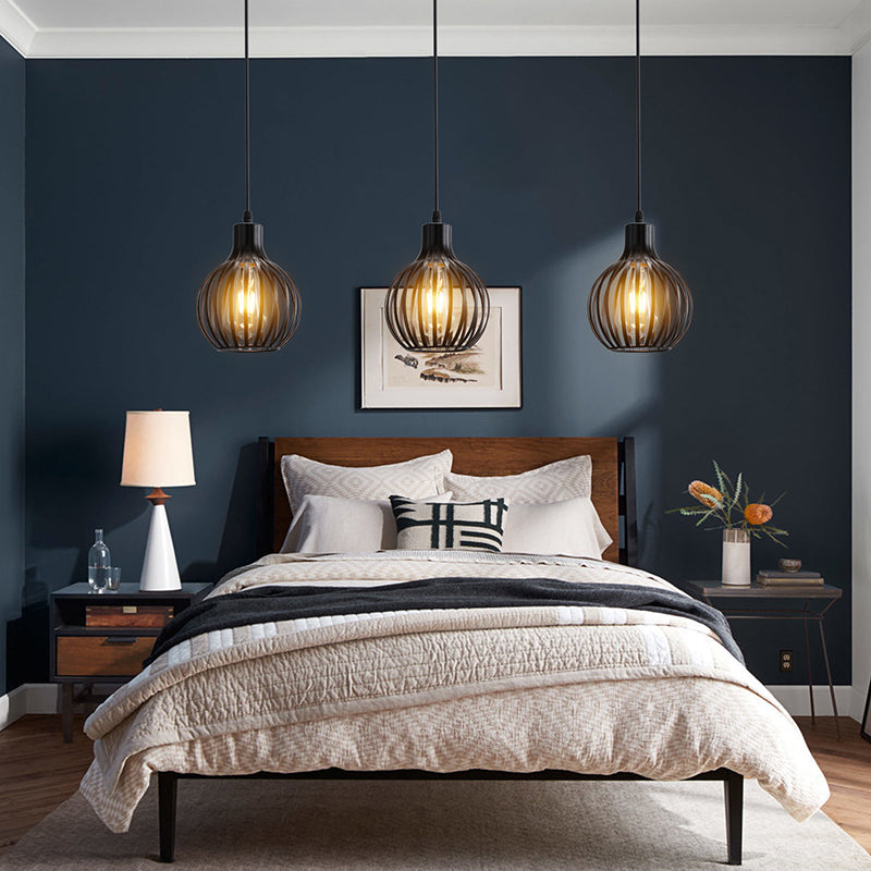 Lampada sospesa sferica sala da pranzo in metallo retrò luce a sospensione in gabbia