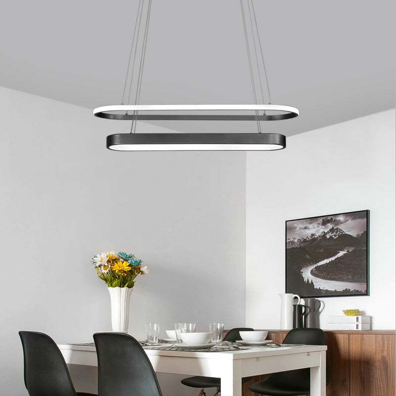 Elliptical Dining Room Hanging Lamp Metallic LED 2-Light Modern Pendant Lighting