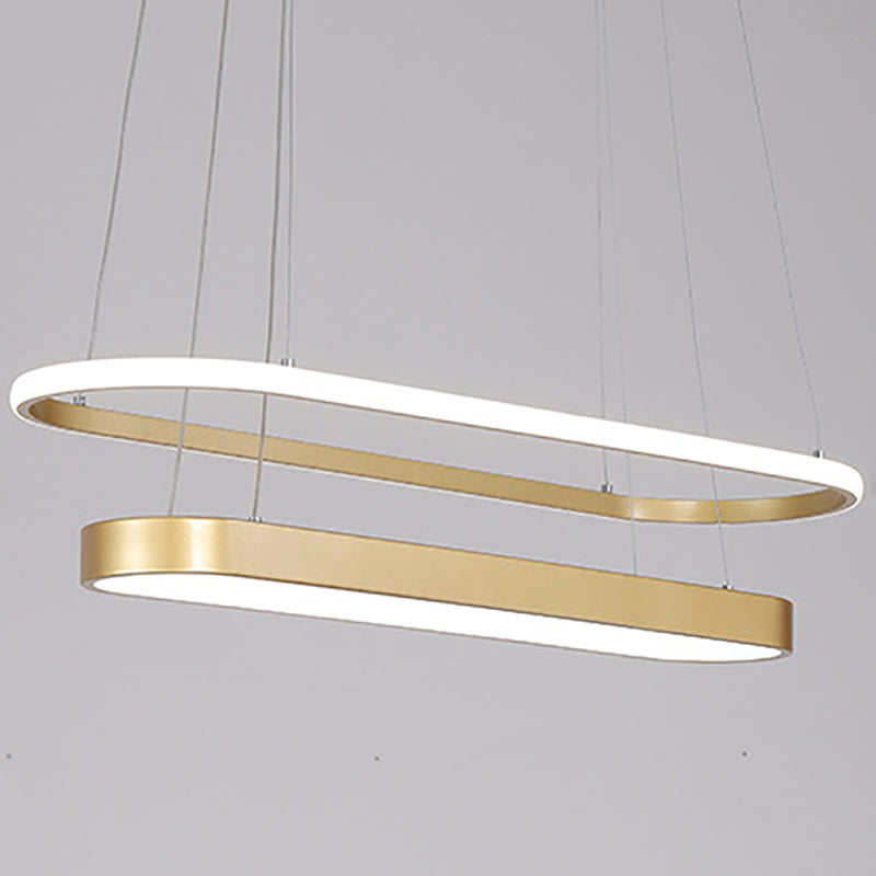 Elliptical Dining Room Hanging Lamp Metallic LED 2-Light Modern Pendant Lighting