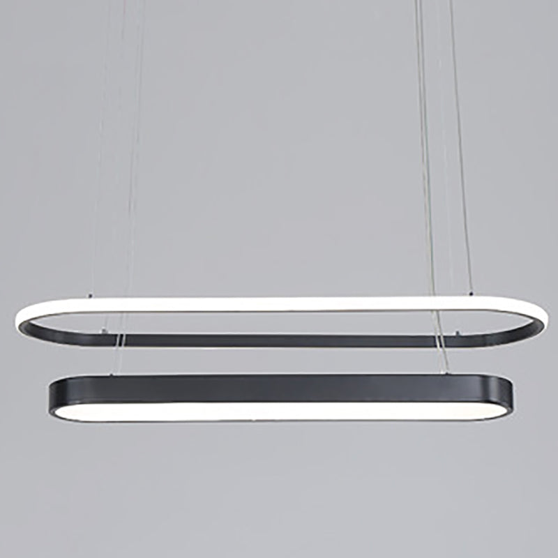 Elliptical Dining Room Hanging Lamp Metallic LED 2-Light Modern Pendant Lighting