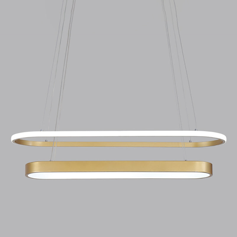 Elliptical Dining Room Hanging Lamp Metallic LED 2-Light Modern Pendant Lighting