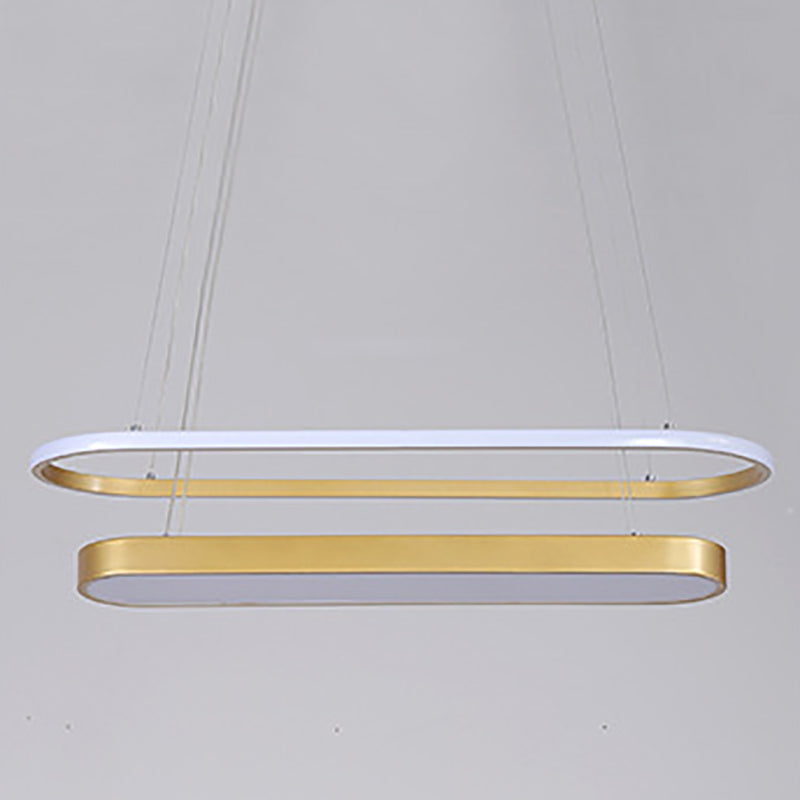 Elliptical Dining Room Hanging Lamp Metallic LED 2-Light Modern Pendant Lighting