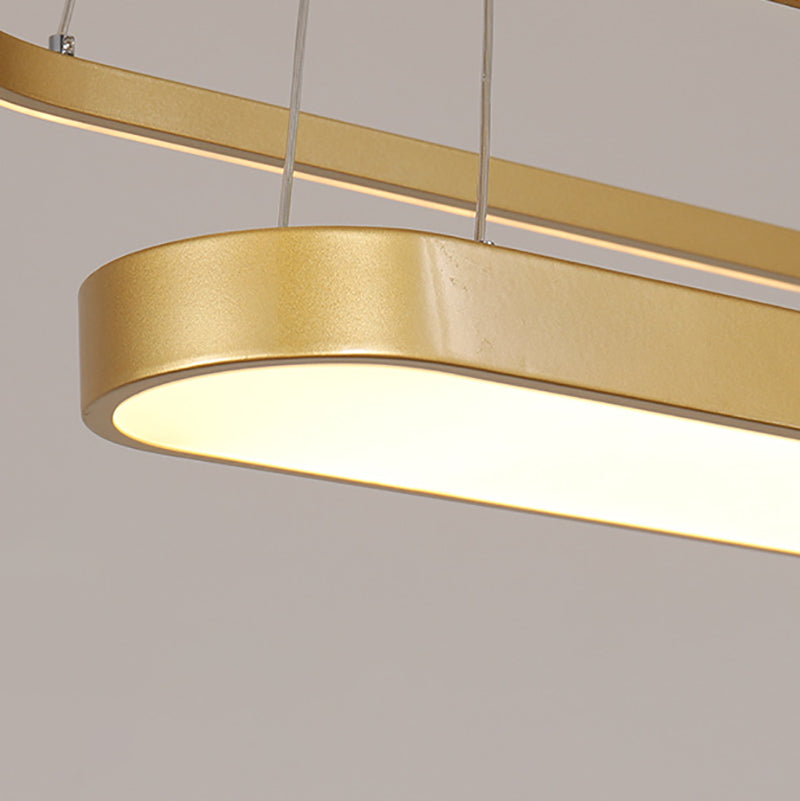 Elliptical Dining Room Hanging Lamp Metallic LED 2-Light Modern Pendant Lighting
