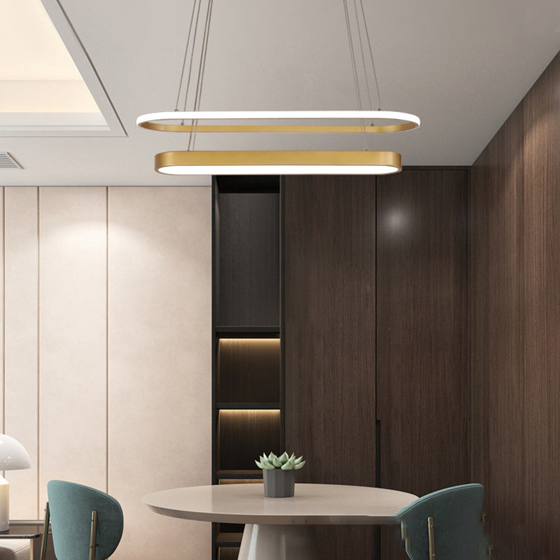 Elliptical Dining Room Hanging Lamp Metallic LED 2-Light Modern Pendant Lighting