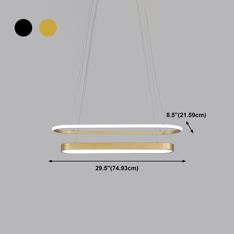 Elliptical Dining Room Hanging Lamp Metallic LED 2-Light Modern Pendant Lighting