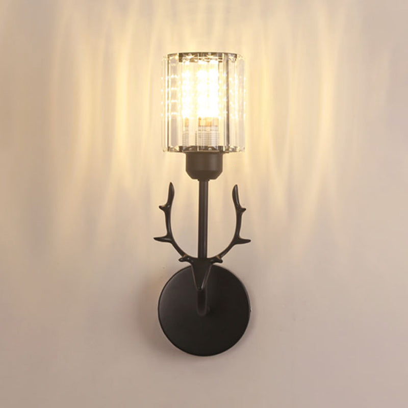 Nordic Style Crystal Wall Light Geometric Wall Sconce with Antler for Bedroom