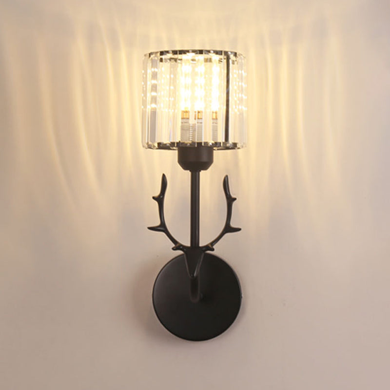 Nordic Style Crystal Wall Light Geometric Wall Sconce with Antler for Bedroom