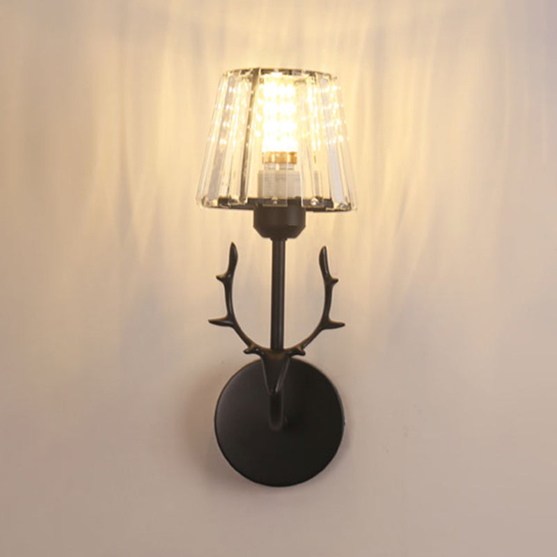 Nordic Style Crystal Wall Light Geometric Wall Sconce with Antler for Bedroom