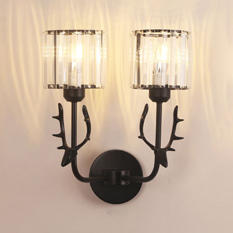 Nordic Style Crystal Wall Light Geometric Wall Sconce with Antler for Bedroom