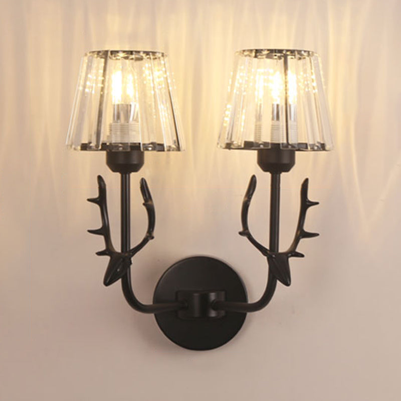 Nordic Style Crystal Wall Light Geometric Wall Sconce with Antler for Bedroom