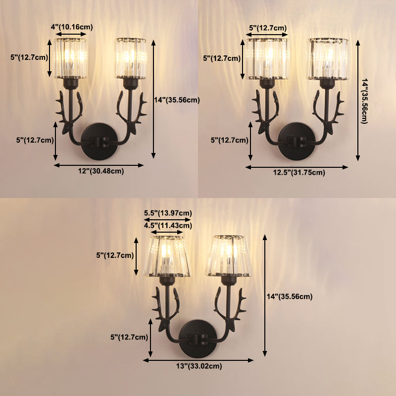 Nordic Style Crystal Wall Light Geometric Wall Sconce with Antler for Bedroom