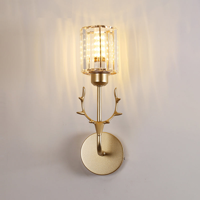 Nordic Style Crystal Wall Light Geometric Wall Sconce with Antler for Bedroom