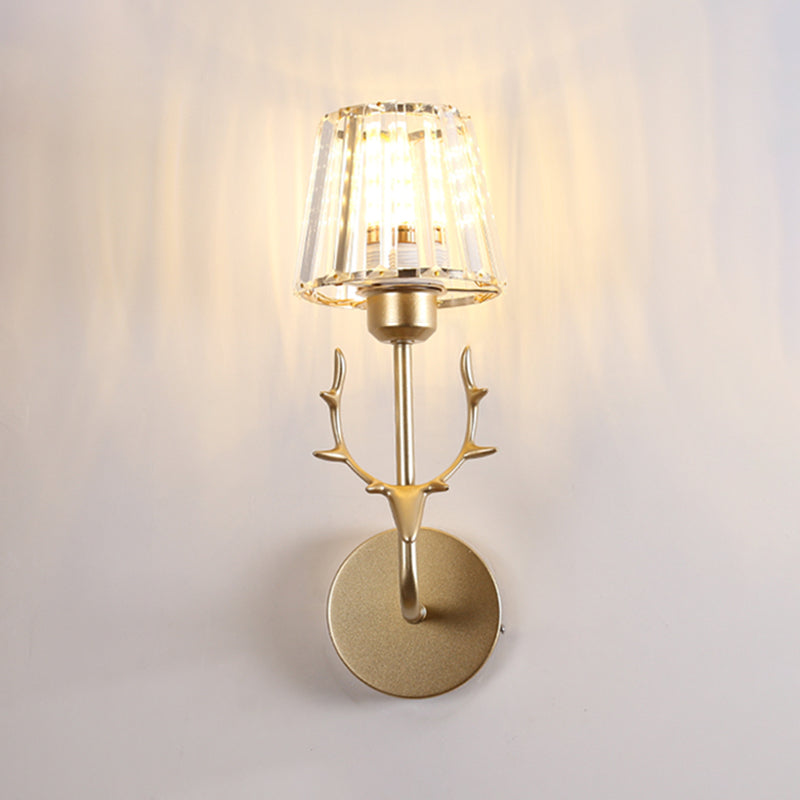 Nordic Style Crystal Wall Light Geometric Wall Sconce with Antler for Bedroom