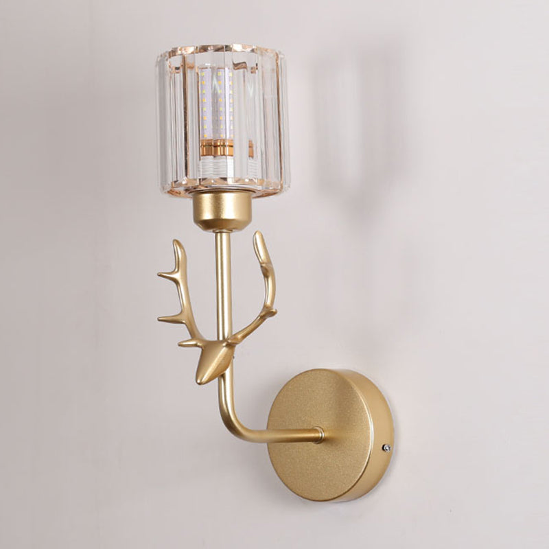 Nordic Style Crystal Wall Light Geometric Wall Sconce with Antler for Bedroom